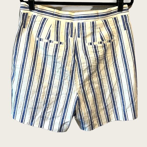 Boden St. Ives Linen Blend Paper Bag Shorts Blue & White Stripes NO BELT size 10 - Picture 3 of 13